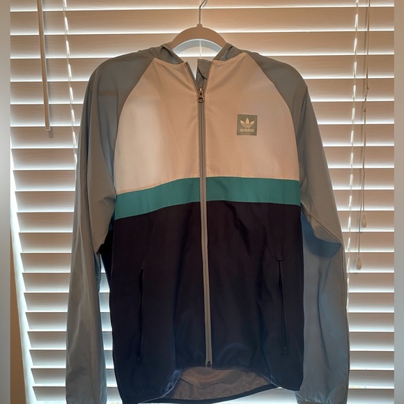 Unisex Adidas Skateboarding BB Packable Wind Jacket White/Teal/Navy - Picture 2 of 8